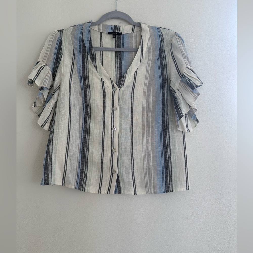 DREW striped flutter sleeve blouse
